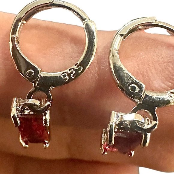 Ruby Earrings Sterling Silver 925 Dangle Earrings for Women lab-created Gift - Picture 6 of 9